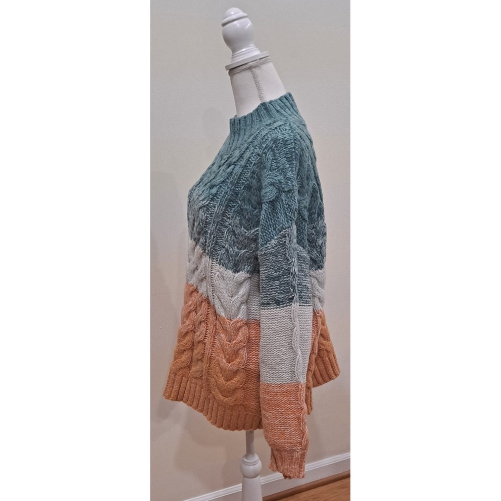M Altar'D State Nikki Chucky Pullover Sweater Cable Knit Green Orange Stripe - Picture 5 of 7